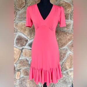 Michael Michael Kors Dress Womens XS Sangria Short Sleeve V Neck Ruffled NWT
